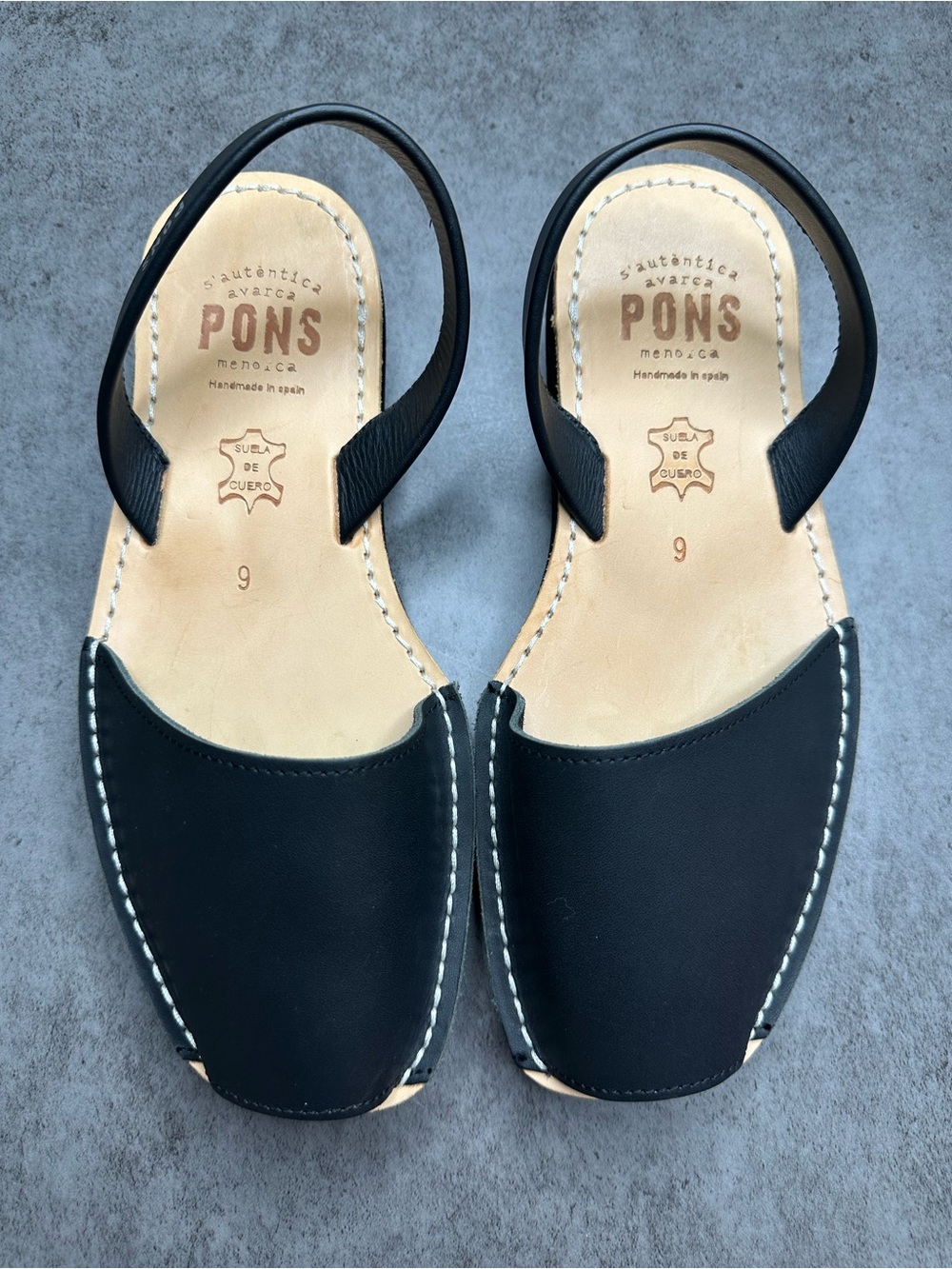 PONS Black Leather Avarca Sandals